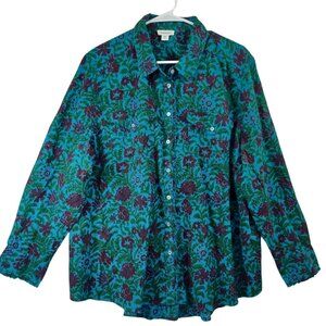 Sundance Shirt Blouse Eyelet Long Sleeve Green Purple Ruffle Trim Womens XXL